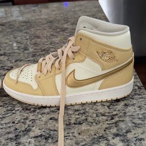 Jordan Women's Gold and Tan Sneakers
